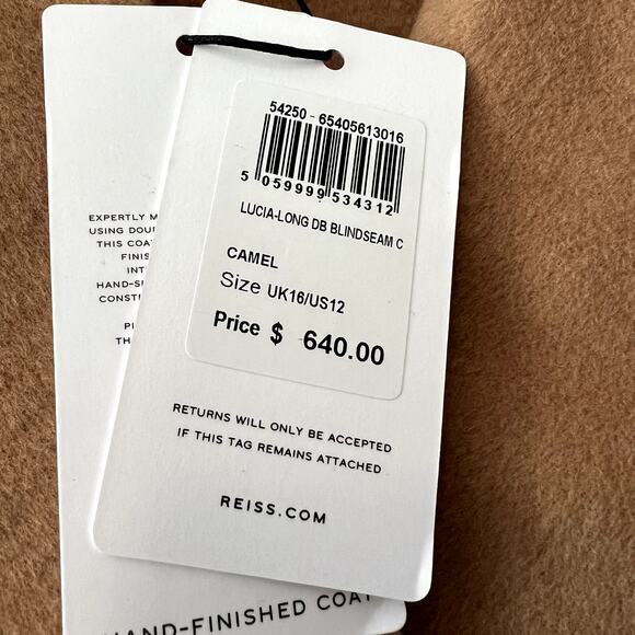 Reiss Lucia Double-Breasted Wool-Blend Coat in Camel Beige Size 12 NWT - Picture 8 of 14